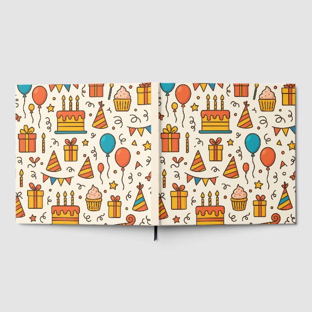 Vibrant Birthday Party Seamless Pattern Gästböcker (Full)