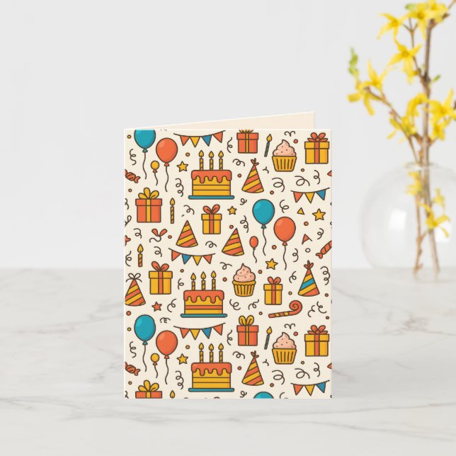 Vibrant Birthday Party Seamless Pattern Kort (Gul blomma)