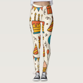 Vibrant Birthday Party Seamless Pattern Leggings
