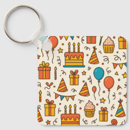 Vibrant Birthday Party Seamless Pattern Nyckelring