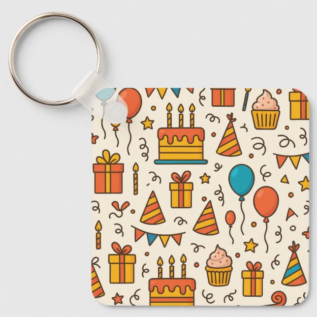 Vibrant Birthday Party Seamless Pattern Nyckelring (Framsida)