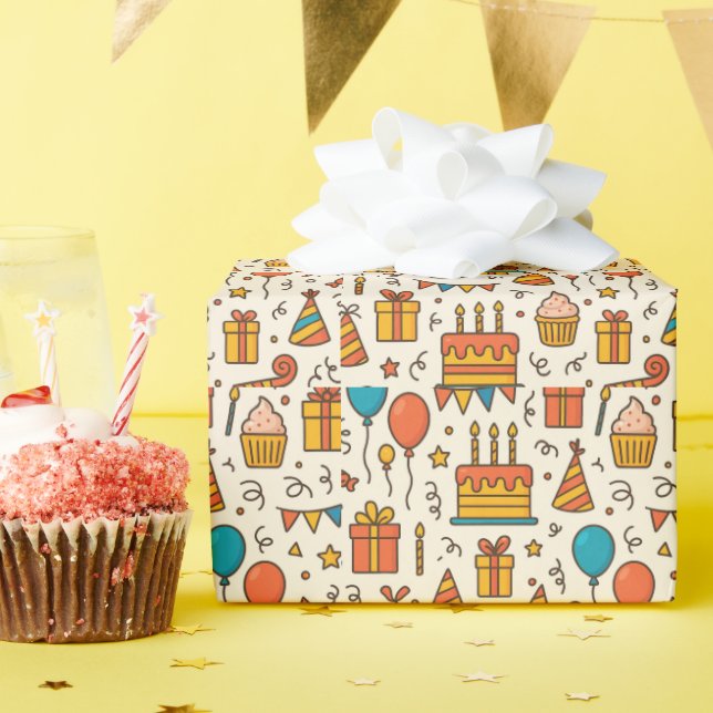 Vibrant Birthday Party Seamless Pattern Presentpapper (Födelsedagsfest)
