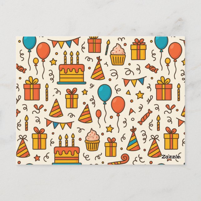Vibrant Birthday Party Seamless Pattern Vykort (Baksida)