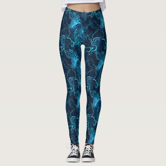 Vibrant blå Abstrakt Skriv ut legeringar Leggings (Framsida)