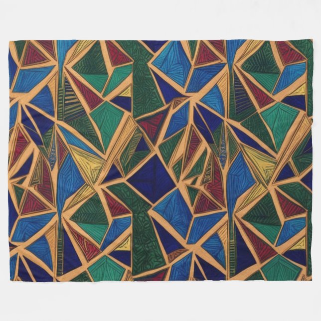 Vibrant blå, Grönt och röd geometrisk Mönster Fleecefilt (Framsidan (Horisontell))