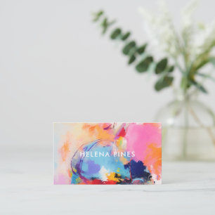Vibrant blå orange rosa Modern Abstrakt-målning Visitkort