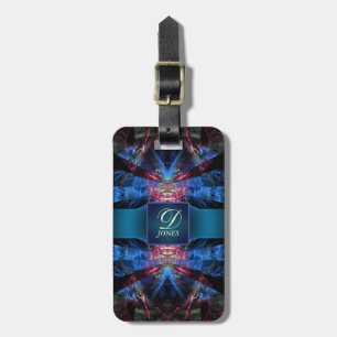 Vibrant blå Rosa Fractal Laser Custom Name Travel Bagagebricka
