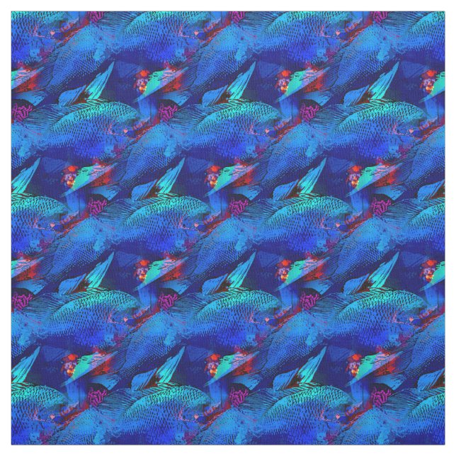 Vibrant blå Tropical Fish Fabric Tyg (Provkarta)
