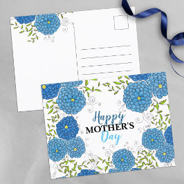 Vibrant Blåa blommor och Grönt Löv Mors dag Vykort