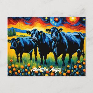 Vibrant Black Angus Cattle Vykort