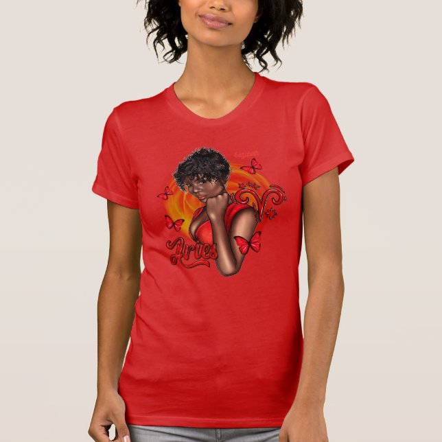 Vibrant Black Aries Diva med dynamisk energi T Shirt (Framsida)