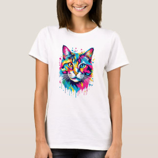 Vibrant Bläck Splatter Cat Pop Art, färgstark T Shirt