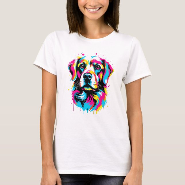Vibrant Bläck Splatter Hund Pop Art, färgstark T Shirt (Framsida)