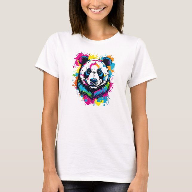 Vibrant Bläck Splatter Panda Pop Art, färgstark T Shirt (Framsida)