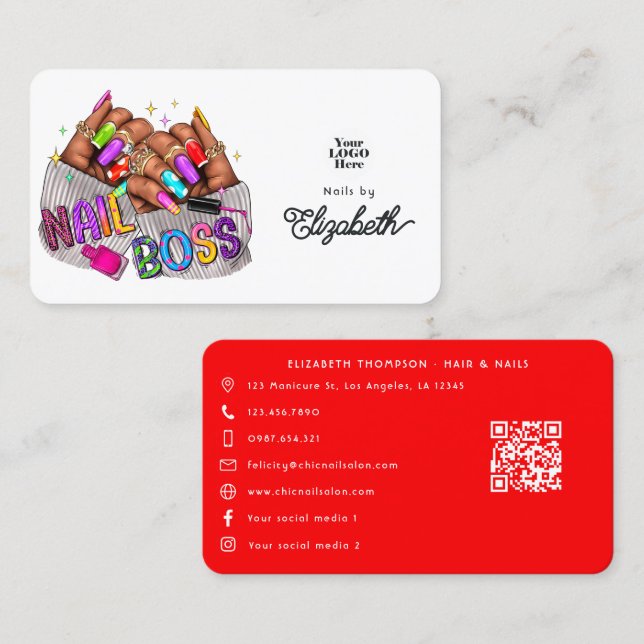 Vibrant Black Woman Nagel Chef Visitkort (Fram/baksida)