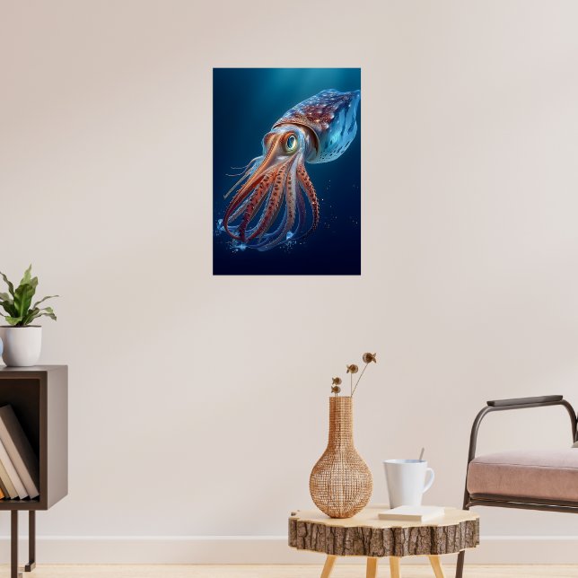 Vibrant bläckfisk i djuphavsområdet - Illustration Poster (Vardagsrum 3)