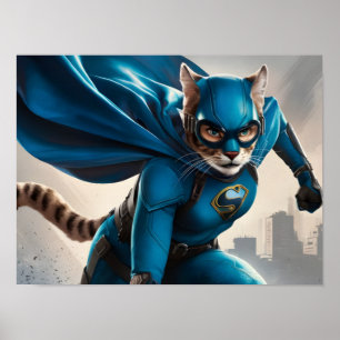 Vibrant blåkapad superhjälte för Kattdjur med Gogg Poster