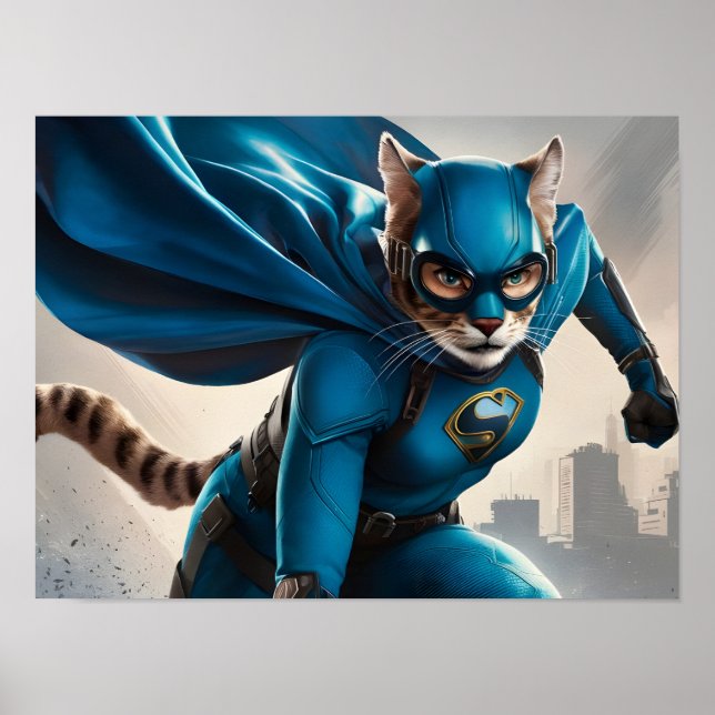 Vibrant blåkapad superhjälte för Kattdjur med Gogg Poster (Framsidan)