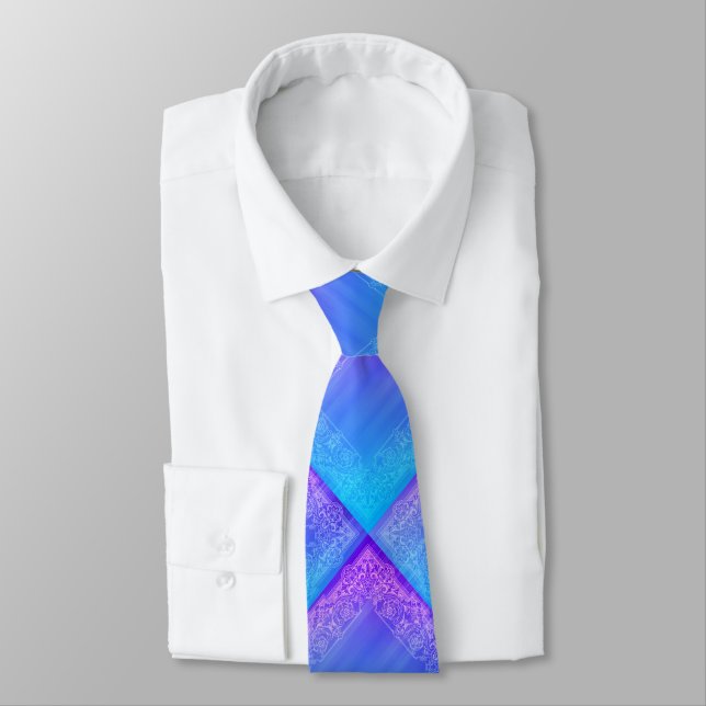 Vibrant blått och Lila Square Mönster Tie Slips (Bunden)