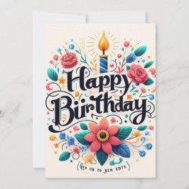 Vibrant Blommigt Birthday-inbjudan - Lit Candle Inbjudningar