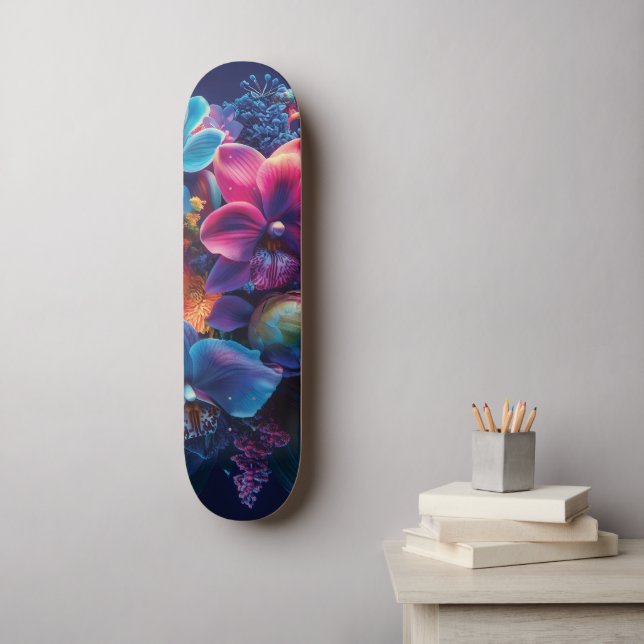 Vibrant Blommigt Bouquet med Neon Flowers Mini Skateboard Bräda 18,5 Cm (Väggkonst)