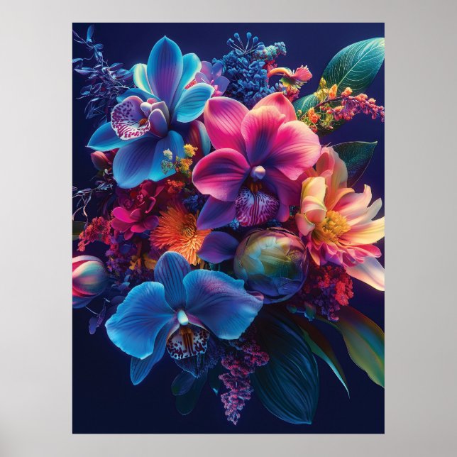 Vibrant Blommigt Bouquet med Neon Flowers Poster (Framsidan)
