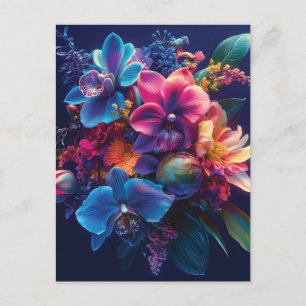 Vibrant Blommigt Bouquet med Neon Flowers Vykort