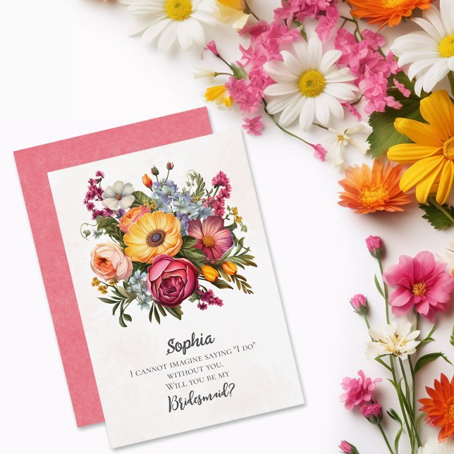 Vibrant Blommigt Bridesmaid Frieri Inbjudningar (Skapare uppladdad)