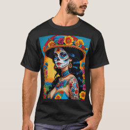 Vibrant Blommigt Catrina Day of Dead Tee