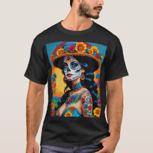 Vibrant Blommigt Catrina Day of Dead Tee