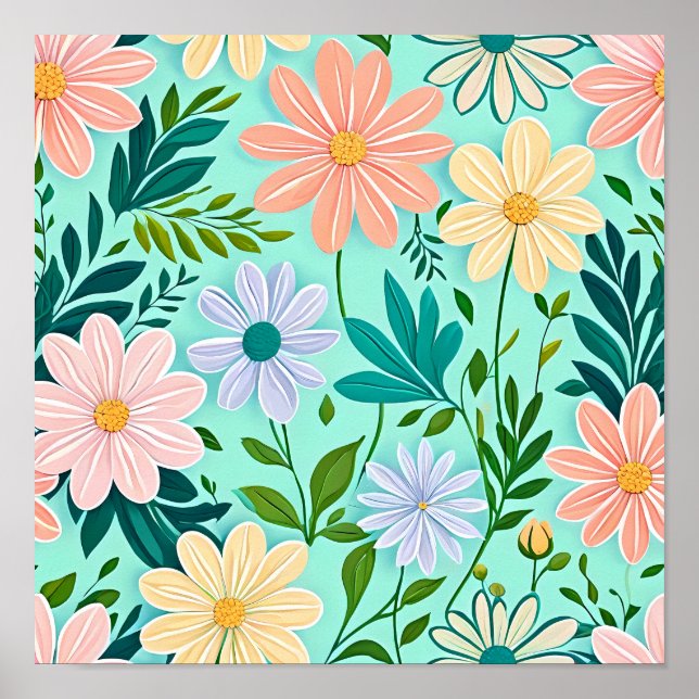 Vibrant Blommigt Delight: Daisy Dream Tapet Poster (Framsidan)