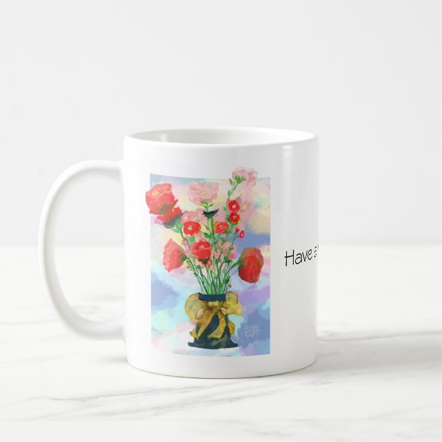 Vibrant Blommigt Elegance: a Charming Pastel Kaffemugg (Vänster)