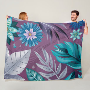 Vibrant Blommigt Fantasy på Deep Lila Canvas Fleecefilt