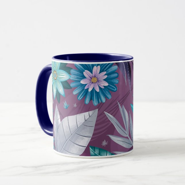 Vibrant Blommigt Fantasy på Deep Lila Canvas Mugg (Framsida vänster)