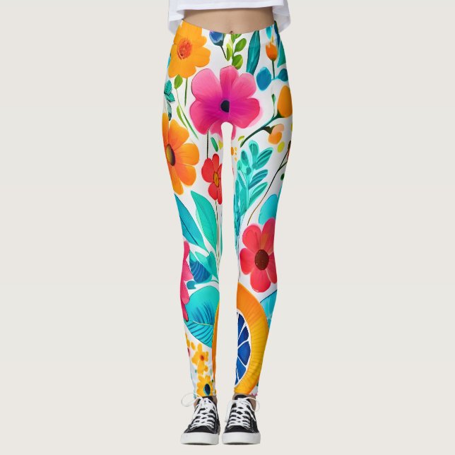 Vibrant Blommigt Fiesta Leggings (Framsida)