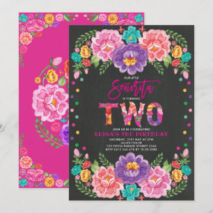 Vibrant Blommigt Fiesta Senorita Girl 2nd Birthday Inbjudningar