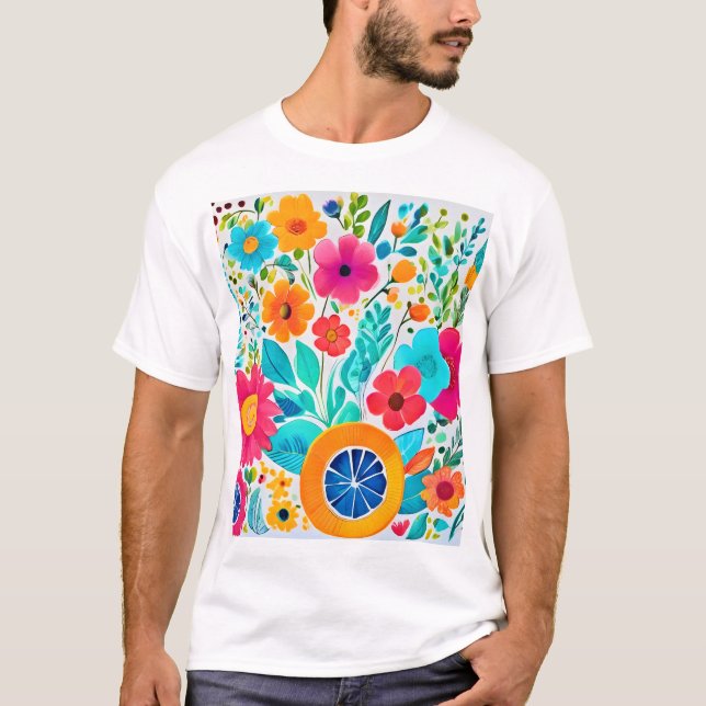 Vibrant Blommigt Fiesta T Shirt (Framsida)