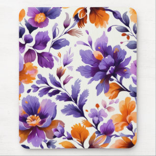 Vibrant Blommigt för Orange och Lila vattenfärg Musmatta
