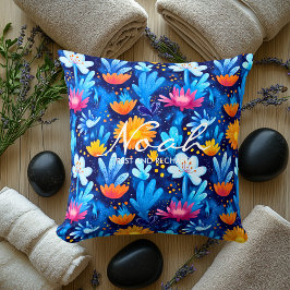 Vibrant Blommigt Hälsa Pillow med eget namn Kudde
