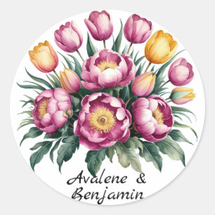 Vibrant Blommigt Harmony Bröllop Runt Klistermärke