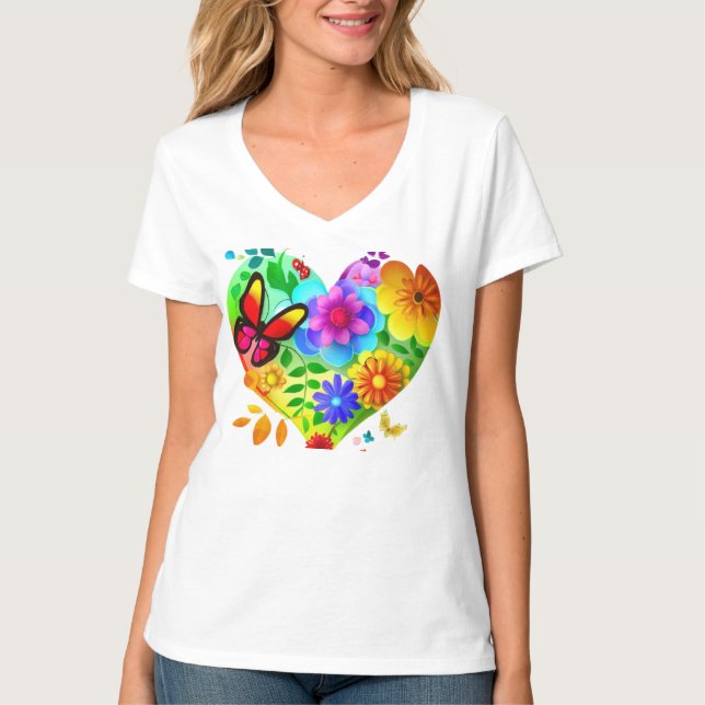 Vibrant Blommigt Heart T- Shirt T Shirt (Framsida)