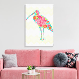 Vibrant Blommigt Ibis Chevron Tropical Design Canvastryck