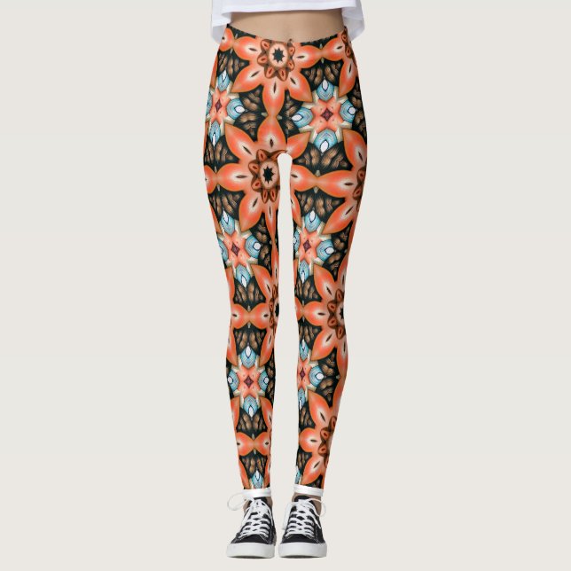Vibrant Blommigt Kaleidoscope Leggings (Framsida)