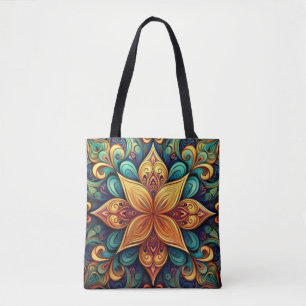 Vibrant Blommigt Mandala Artwork Tygkasse