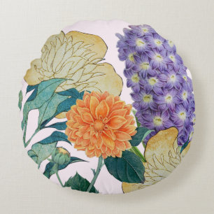 Vibrant Blommigt Medley Round Pillow Rund Kudde
