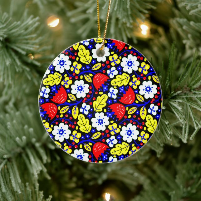 Vibrant Blommigt Retro Ceramic Ornament (Träd)