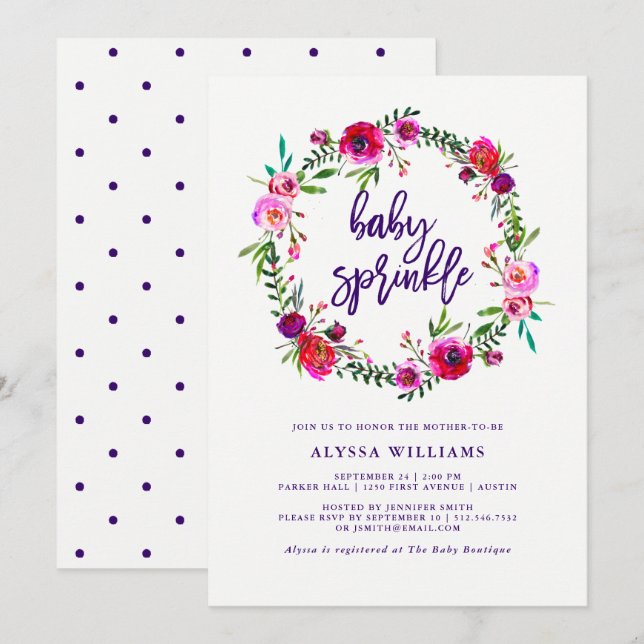 Vibrant Blommigt| Sprinkle-inbjudan till Baby Inbjudningar (Fram/baksida)