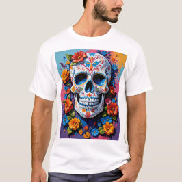 Vibrant Blommigt Sugar Skull Art T-Shirt för Creat
