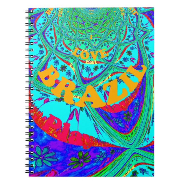 Vibrant Blommönster: Brasiliansk tribute Eat Kärle Anteckningsbok Med Spiral (Framsidan)