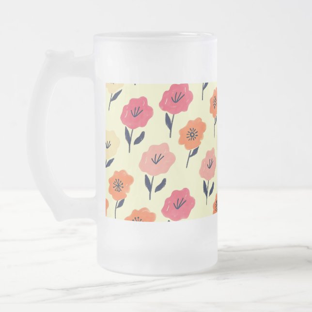 Vibrant Blommönster Frostat Ölglas (Vänster)